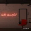 Hello Beautiful neon sign in peachy pink for beauty salons, makeup rooms, and glam decor.