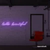 Hello Beautiful neon sign in purple for beauty salons, makeup rooms, and glam decor.