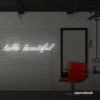 Hello Beautiful neon sign in white for beauty salons, makeup rooms, and glam decor.