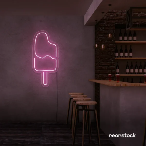 Ice Cream Popsicle neon sign in baby pink for dessert cafés, ice cream parlors, and playful restaurant decor.