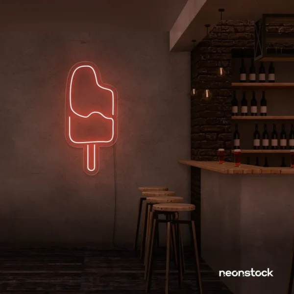 Ice Cream Popsicle neon sign in peachy pink for dessert cafés, ice cream parlors, and playful restaurant decor.