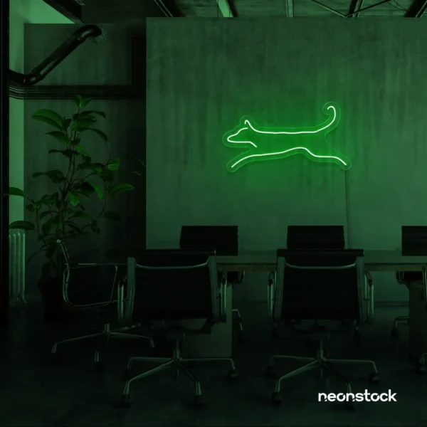 Dog neon sign in deep green – playful LED light decor for dog lovers and pet spaces.
