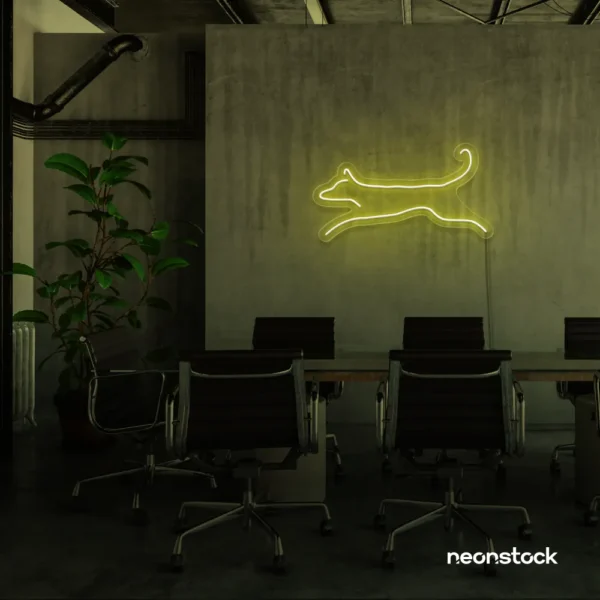 Dog neon sign in mint green – playful LED light decor for dog lovers and pet spaces.