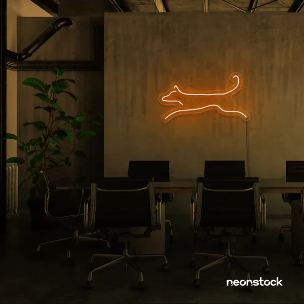 Dog neon sign in peachy pink – playful LED light decor for dog lovers and pet spaces.