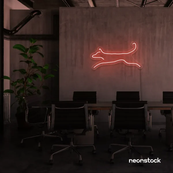 Dog neon sign in pink – playful LED light decor for dog lovers and pet spaces.