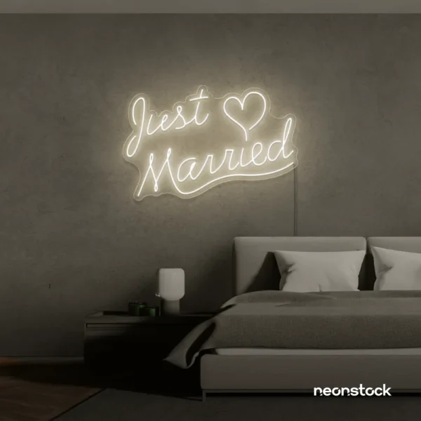 Just Married neon sign in Neutral white for wedding decor, bridal shower, reception backdrop