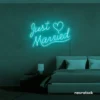 Just Married neon sign in mint green for wedding decor, bridal shower, reception backdrop