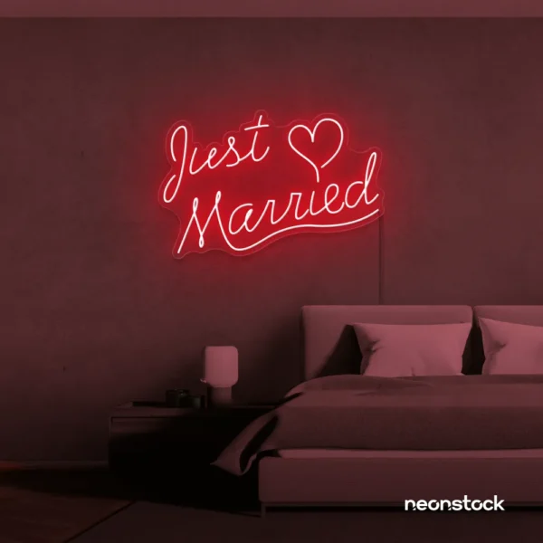 Just Married neon sign in red for wedding decor, bridal shower, reception backdrop