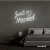 Just Married neon sign in white for wedding decor, bridal shower, reception backdrop