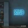 Be Kind neon sign in ice blue for wellness spaces, classrooms, offices, and mindful decor.