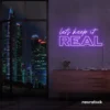 Let's Keep It Real neon sign in purple for urban decor, creative rooms, and stylish hangouts.