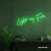 Light My Fire neon sign in green for romantic decor, couple bedrooms, and Valentine’s ambiance.