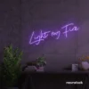 Light My Fire neon sign in purple for romantic decor, couple bedrooms, and Valentine’s ambiance.