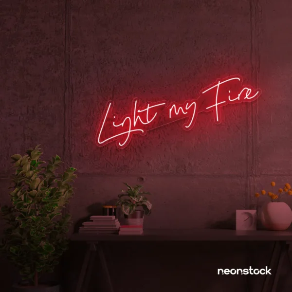 Light My Fire neon sign in red for romantic decor, couple bedrooms, and Valentine’s ambiance.