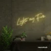 Light My Fire neon sign in warm white for romantic decor, couple bedrooms, and Valentine’s ambiance.
