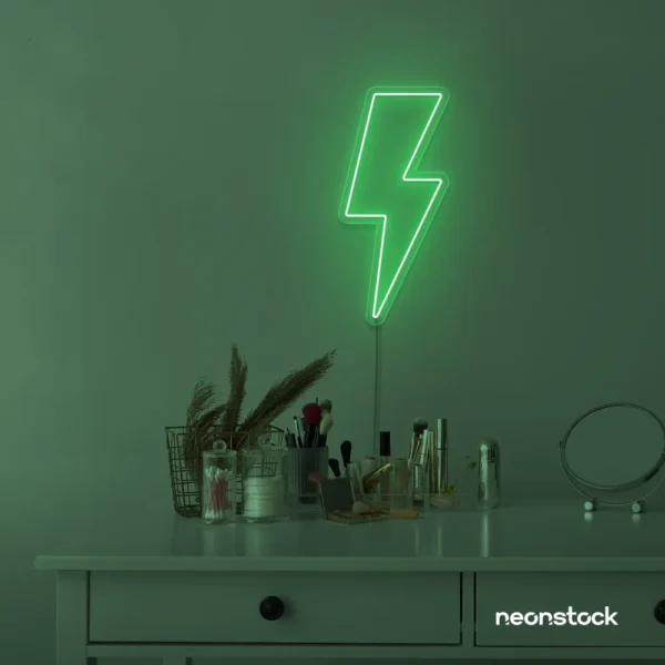 Lightning bolt neon sign in green for modern wall decor
