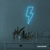 Lightning bolt neon sign in ice blue for modern wall decor