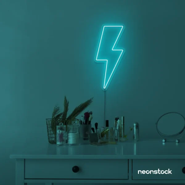 Lightning bolt neon sign in mint green for modern wall decor
