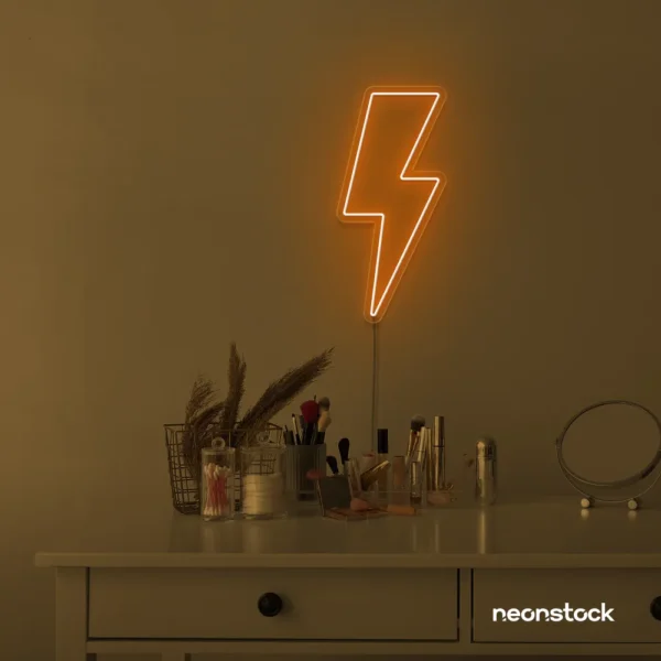 Lightning bolt neon sign in orange for modern wall decor