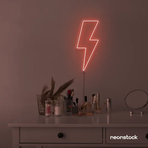 Lightning bolt neon sign in peachy pink for modern wall decor