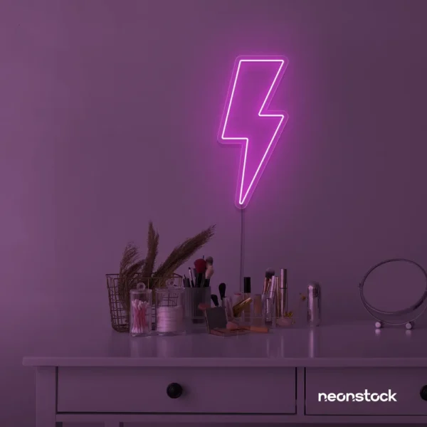 Lightning bolt neon sign in pink for modern wall decor
