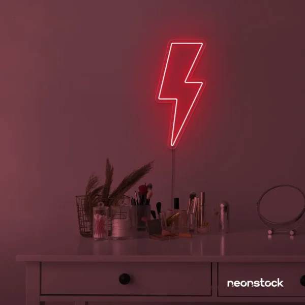 Lightning bolt neon sign in red for modern wall decor