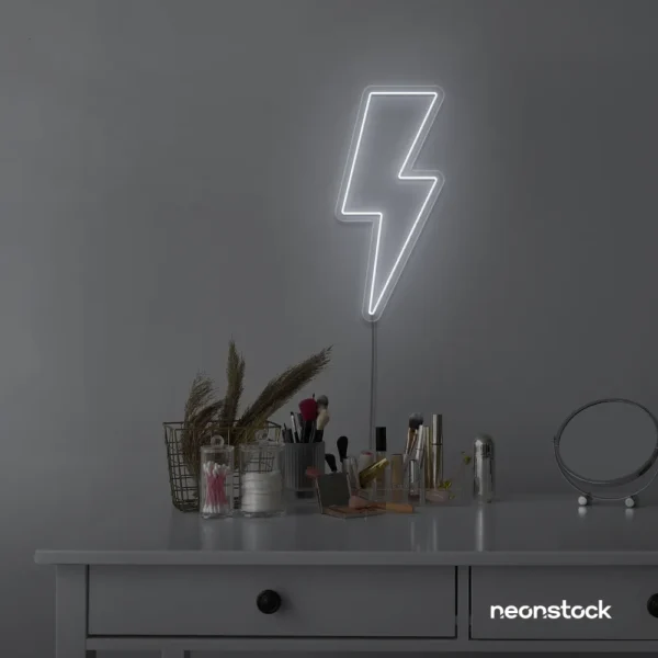 Lightning bolt neon sign in white for modern wall decor
