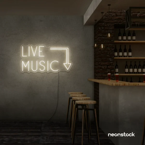 Live Music neon sign in Neutral White for restaurants, bars, or music venues.