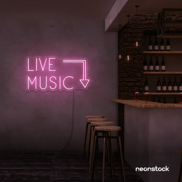 Live Music neon sign in Baby Pink for restaurants, bars, or music venues.