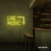 Live Music neon sign in Lemon Yellow for restaurants, bars, or music venues.