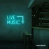 Live Music neon sign in Mint Green for restaurants, bars, or music venues.