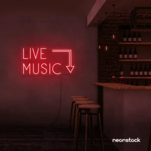 Live Music neon sign in Red for restaurants, bars, or music venues.