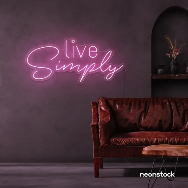 Live Simply neon sign in baby pink for minimalist decor, peaceful homes, and calming interiors.