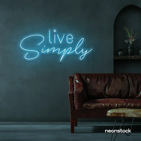 Live Simply neon sign in ice blue for minimalist decor, peaceful homes, and calming interiors.