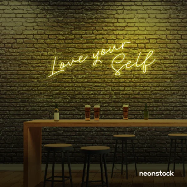 Love Yourself neon sign in mint green for self-love decor, beauty rooms, and empowering spaces.