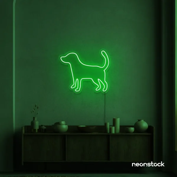Dog neon sign in deep green – stylish LED pet wall decor for homes and dog lovers.