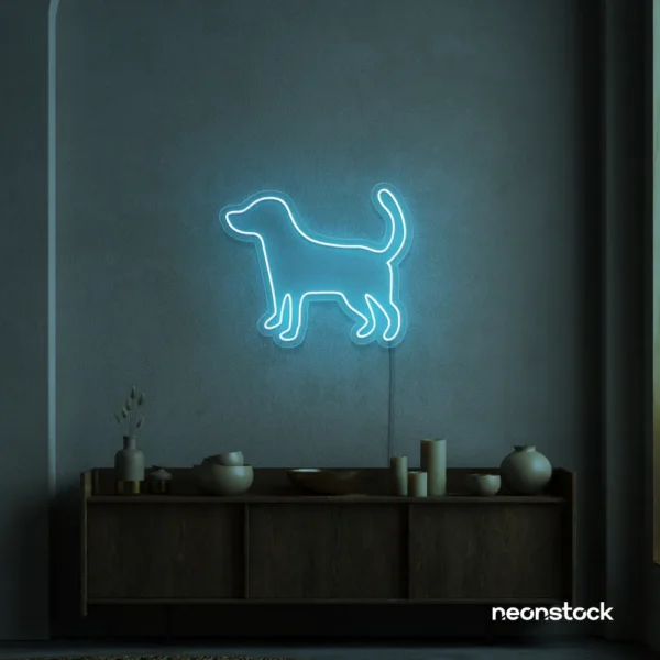 Dog neon sign in ice blue – stylish LED pet wall decor for homes and dog lovers.