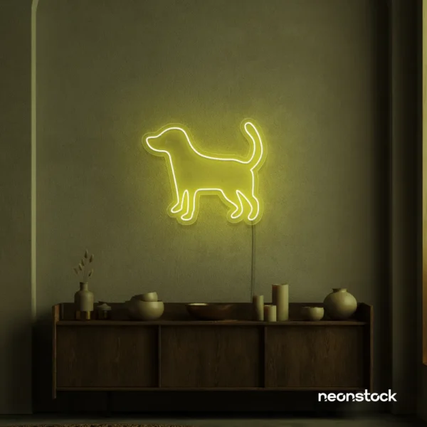 Dog neon sign in lemon yellow – stylish LED pet wall decor for homes and dog lovers.