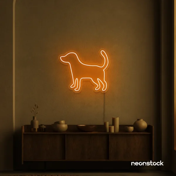 Dog neon sign in orange – stylish LED pet wall decor for homes and dog lovers.
