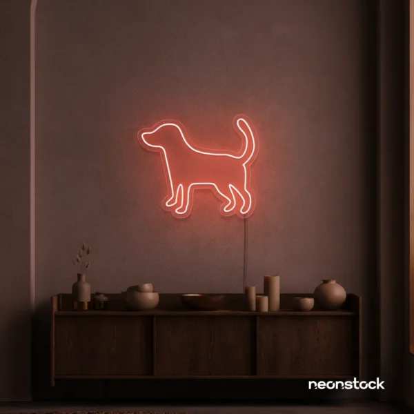 Dog neon sign in peachy pink – stylish LED pet wall decor for homes and dog lovers.