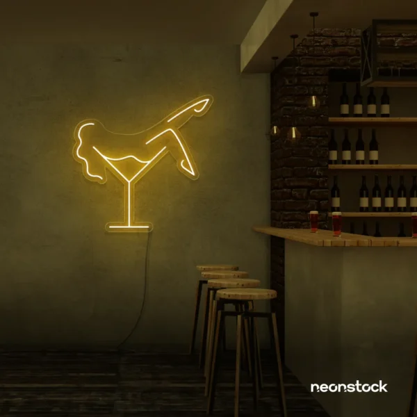 Martini girl neon sign in golden yellow for radiant and festive settings.