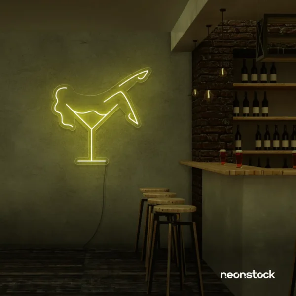 Martini girl neon sign in lemon yellow for bright and cheerful decor.