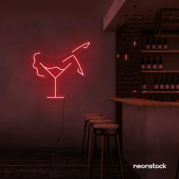 Martini girl neon sign in red for bold and romantic atmosphere.