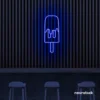 Melting Popsicle neon sign in dark blue for ice cream parlors, dessert bars, and boba tea shops.