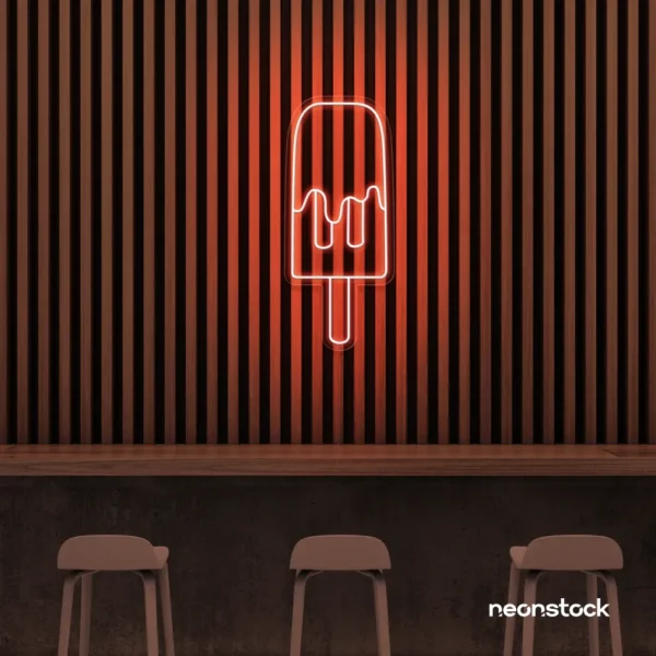Melting Popsicle neon sign in peachy pink for ice cream parlors, dessert bars, and boba tea shops.