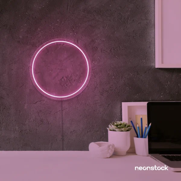 Full Circle neon sign in baby pink for modern home and wall decor