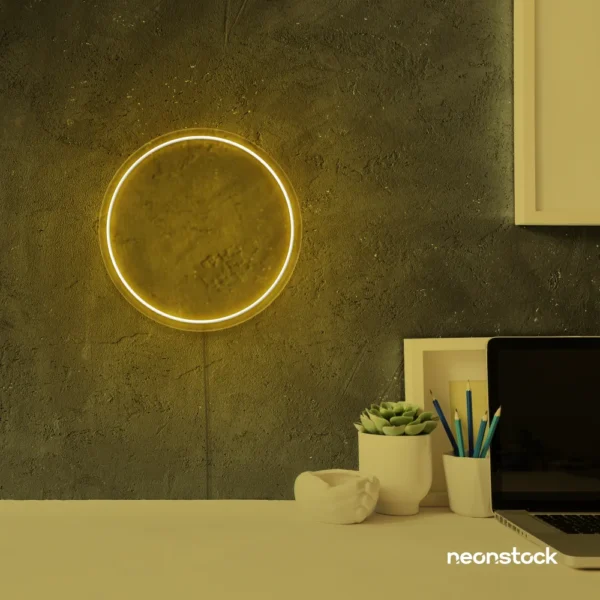 Full Circle neon sign in golden yellow for modern home and wall decor