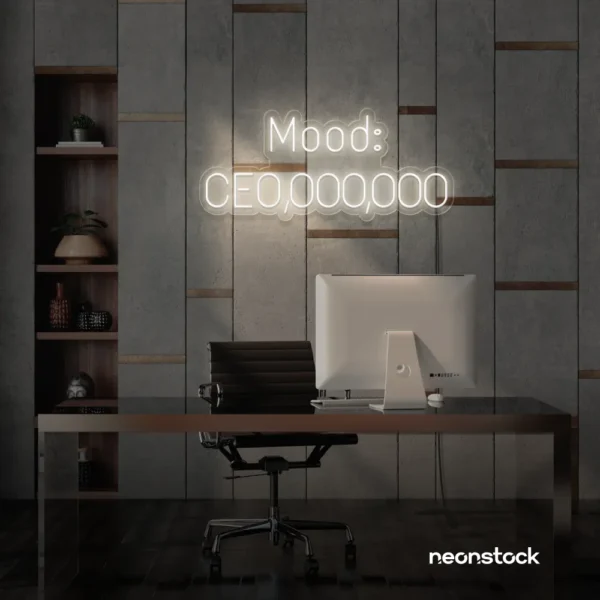 Mood CEO neon sign in neutral white for glam offices, boss babe rooms, and motivational decor.