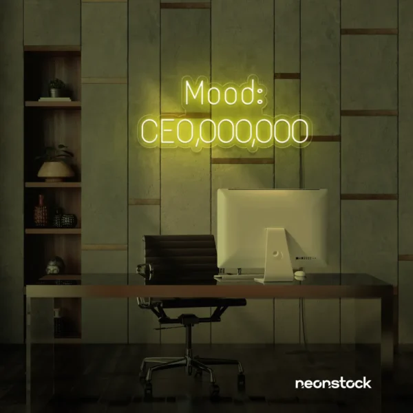 Mood CEO neon sign in lemon yellow for glam offices, boss babe rooms, and motivational decor.
