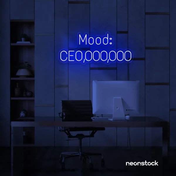 Mood CEO neon sign in dark blue for glam offices, boss babe rooms, and motivational decor.